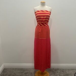 BCBGMAXAZRIA,STRIPPED HALTER MAXI DRESS,SIZE XS, BUST 30,LENGTH 55